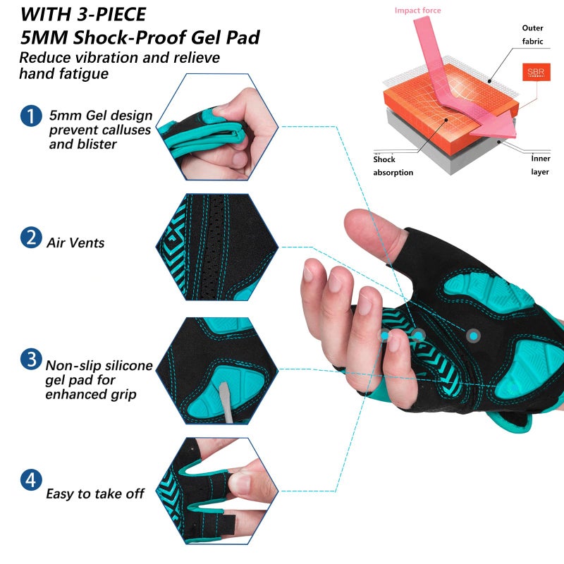MOREOK Cycling Gloves Bike Gloves for Men/Women-[5MM Gel Pad] Half Finger Bicycle Biking Gloves for Cycling/Weight Lifting/Gym/Motorcycle/Outdoor Sports-098-Blue-XL - Image 2